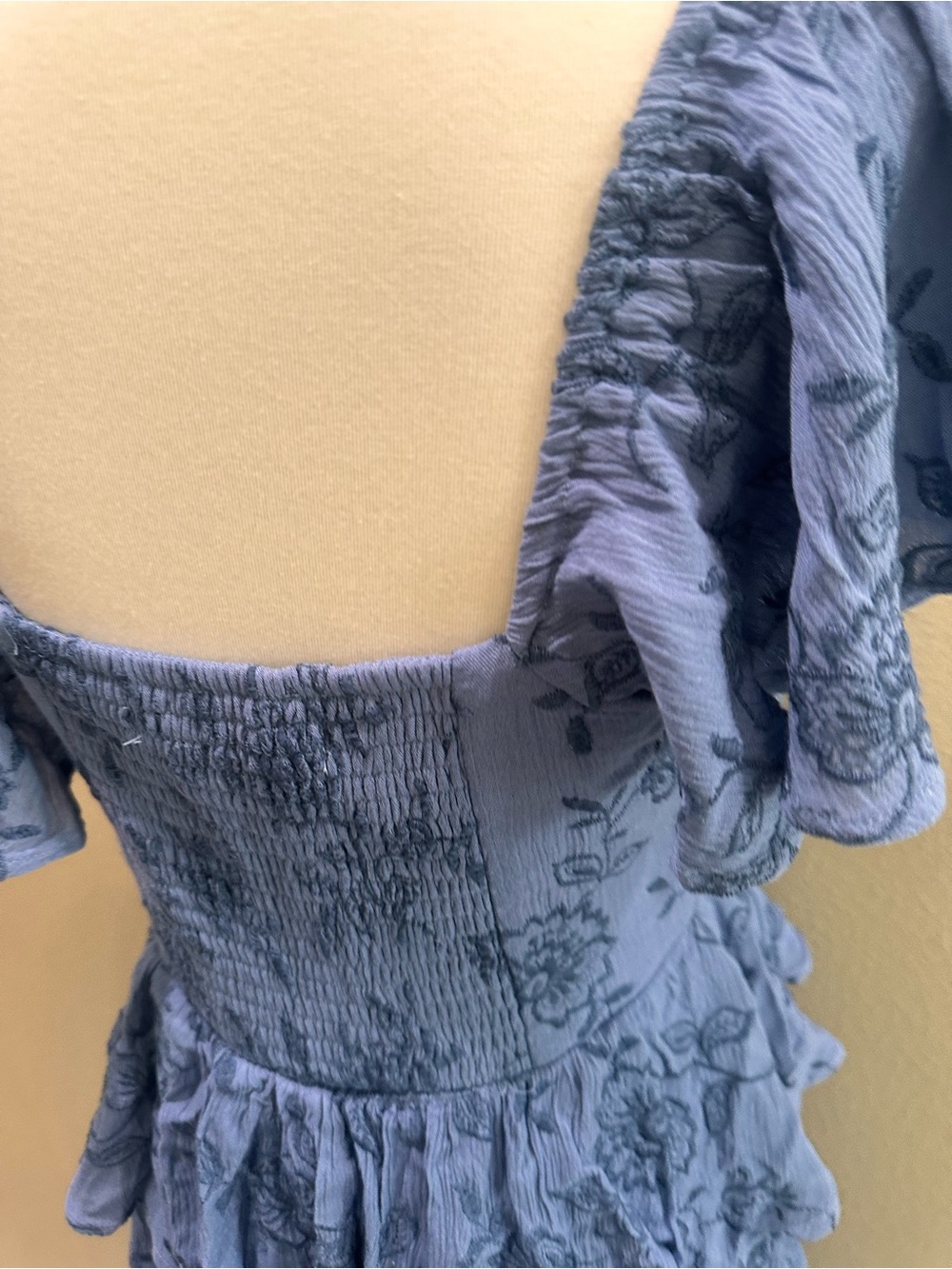 Altar'd State Dusty Blue Floral Tiered Maxi Dress Roxanne Layered Maxi Dress M - Picture 11 of 11